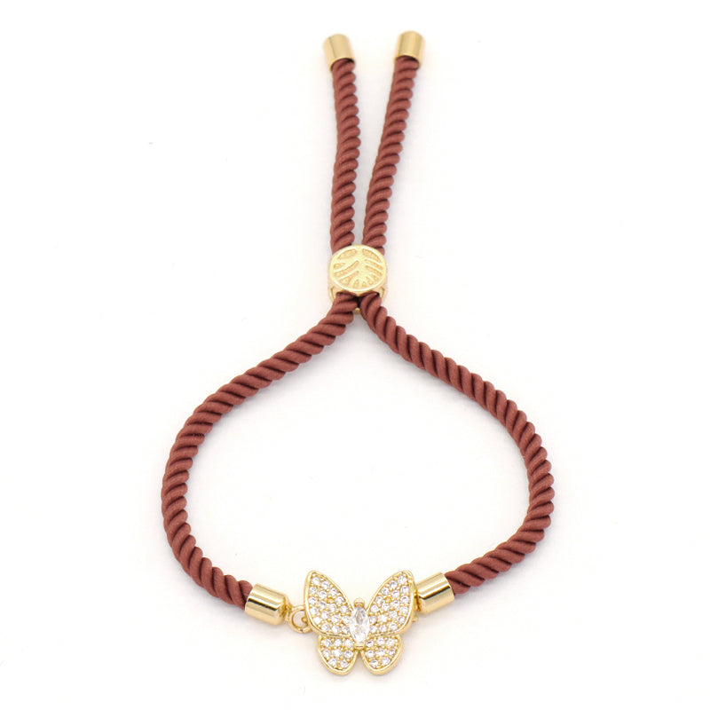 Handmade Wholesale Customized Women Gift OEM Factory Butterfly Charm Jewelry Ajustable Rope CZ Gold Plated Butterfly Bracelet