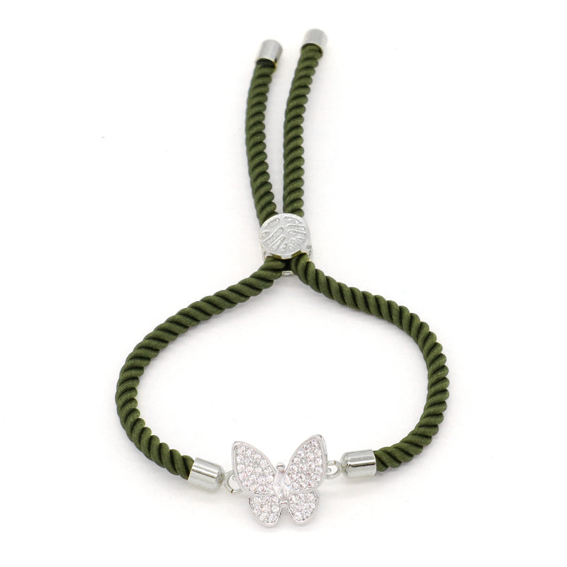 Handmade Wholesale Customized Women Gift OEM Factory Butterfly Charm Jewelry Ajustable Rope CZ Gold Plated Butterfly Bracelet