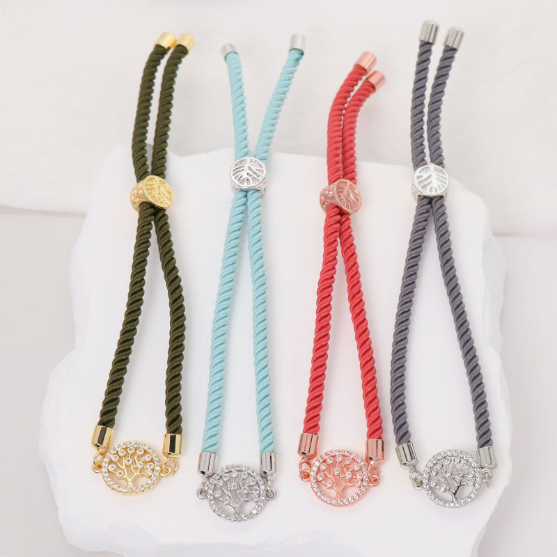 OEM Factory Handmade Wholesale Custom Women Gift Family Tree Charm Jewelry Ajustable Rope CZ Gold Plated Life Tree Bracelet