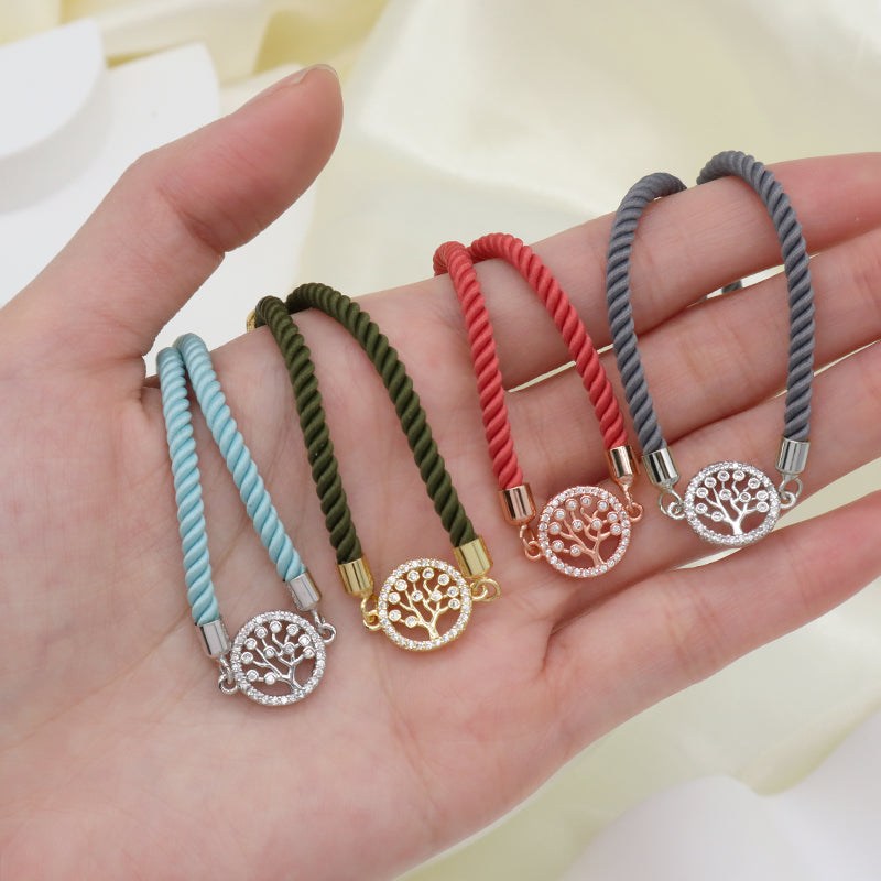 OEM Factory Handmade Wholesale Custom Women Gift Family Tree Charm Jewelry Ajustable Rope CZ Gold Plated Life Tree Bracelet