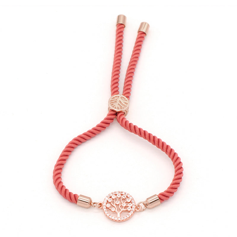 OEM Factory Handmade Wholesale Custom Women Gift Family Tree Charm Jewelry Ajustable Rope CZ Gold Plated Life Tree Bracelet