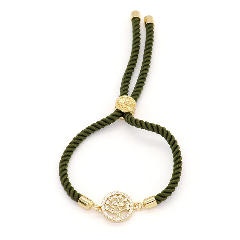 OEM Factory Handmade Wholesale Custom Women Gift Family Tree Charm Jewelry Ajustable Rope CZ Gold Plated Life Tree Bracelet