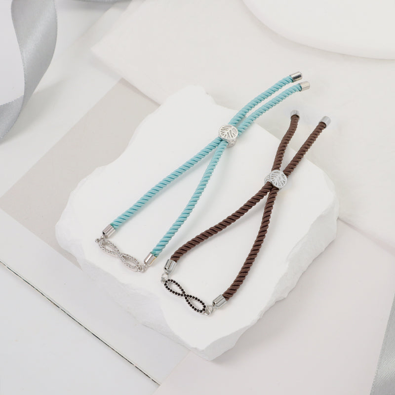 Ajustable Rope OEM China Factory Handmade Wholesale Custom Charm Jewelry CZ Rhodium Plated Infinite Bracelet For Women Gift