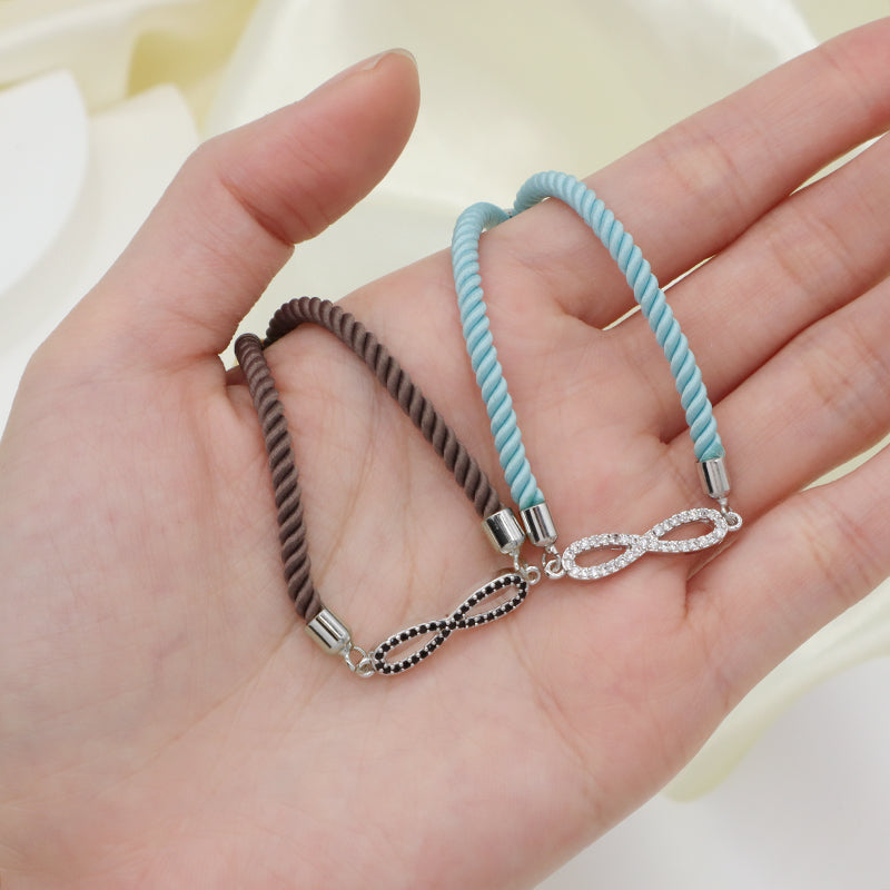 Ajustable Rope OEM China Factory Handmade Wholesale Custom Charm Jewelry CZ Rhodium Plated Infinite Bracelet For Women Gift