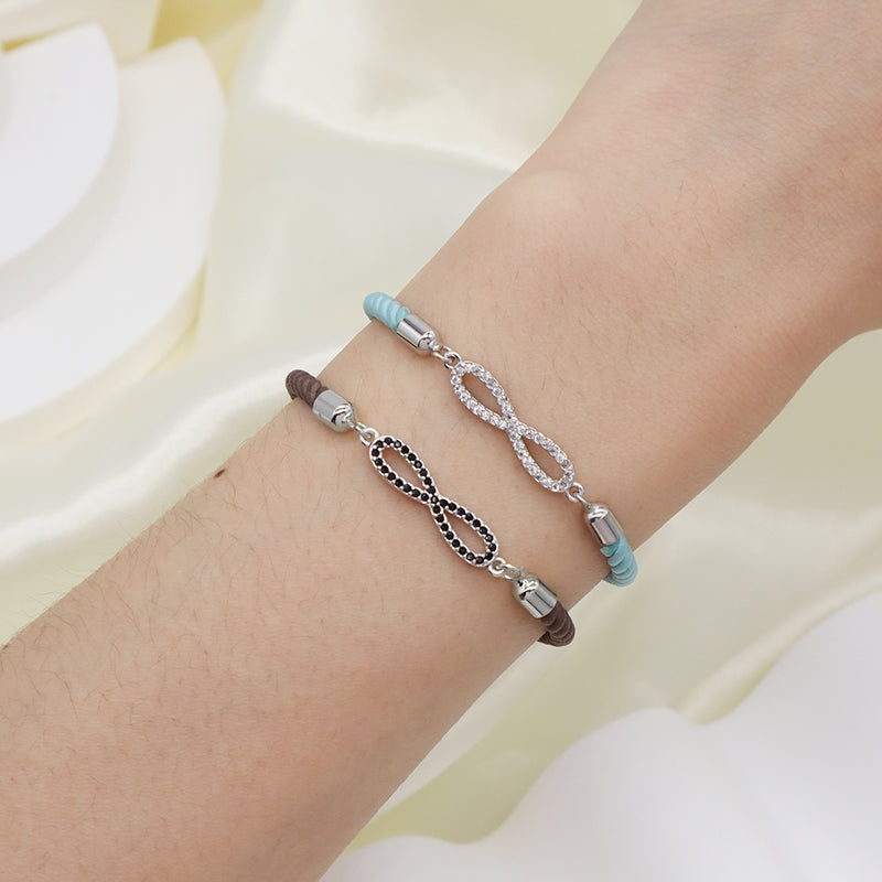 Ajustable Rope OEM China Factory Handmade Wholesale Custom Charm Jewelry CZ Rhodium Plated Infinite Bracelet For Women Gift