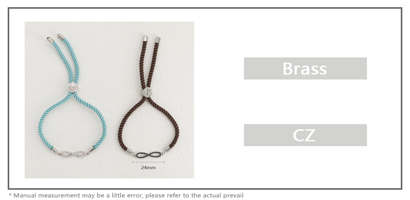 Ajustable Rope OEM China Factory Handmade Wholesale Custom Charm Jewelry CZ Rhodium Plated Infinite Bracelet For Women Gift