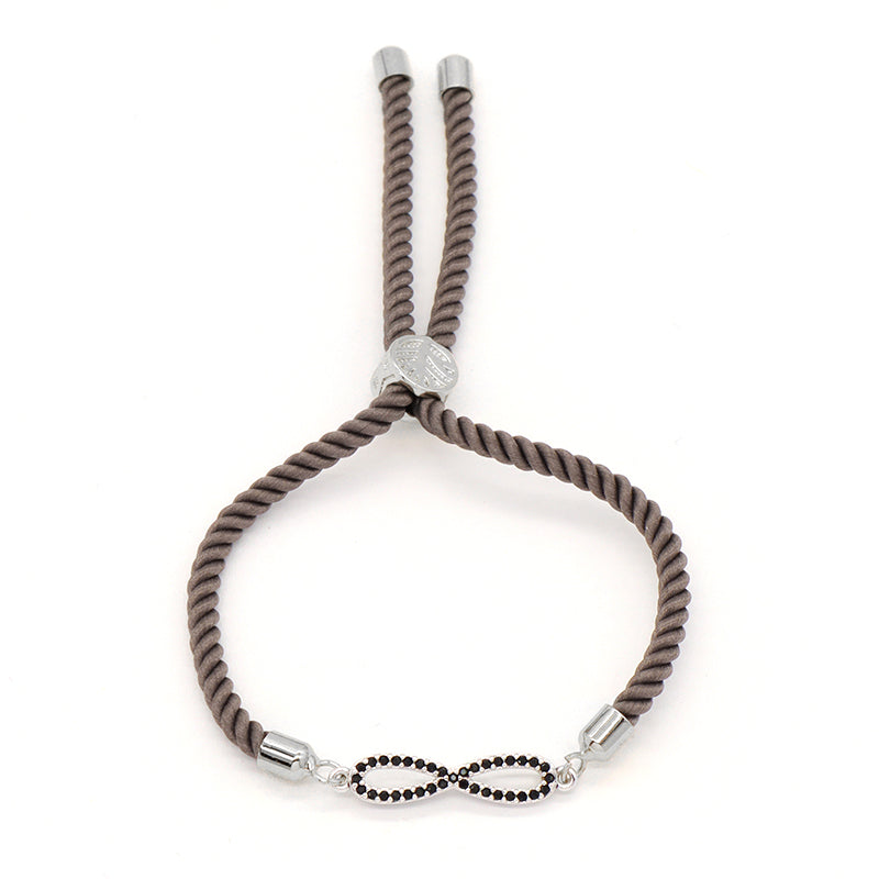 Ajustable Rope OEM China Factory Handmade Wholesale Custom Charm Jewelry CZ Rhodium Plated Infinite Bracelet For Women Gift