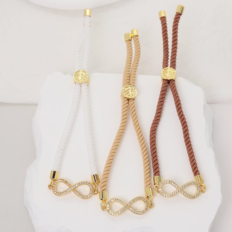 Hot Selling OEM Factory Wholesale Custom Jewelry Handmade Ajustable Rope CZ Gold Plated Infinite Charm Bracelet For Women Gift