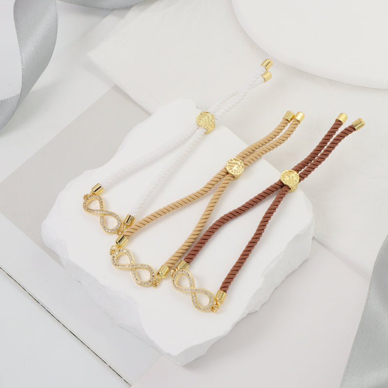 Hot Selling OEM Factory Wholesale Custom Jewelry Handmade Ajustable Rope CZ Gold Plated Infinite Charm Bracelet For Women Gift