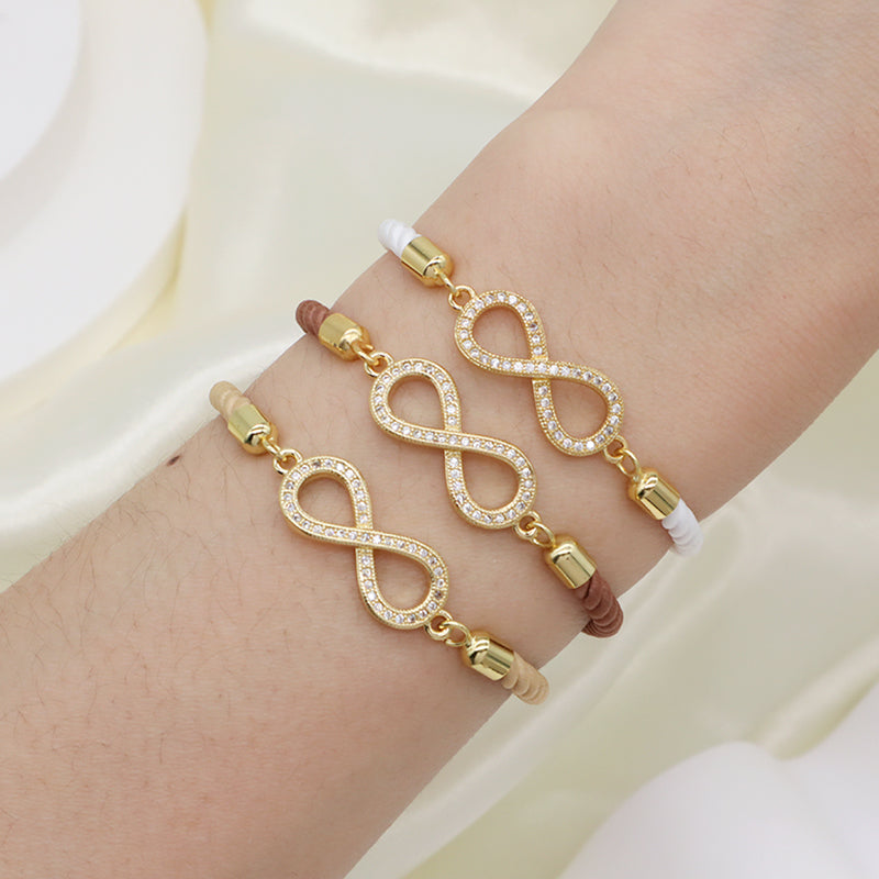 Hot Selling OEM Factory Wholesale Custom Jewelry Handmade Ajustable Rope CZ Gold Plated Infinite Charm Bracelet For Women Gift