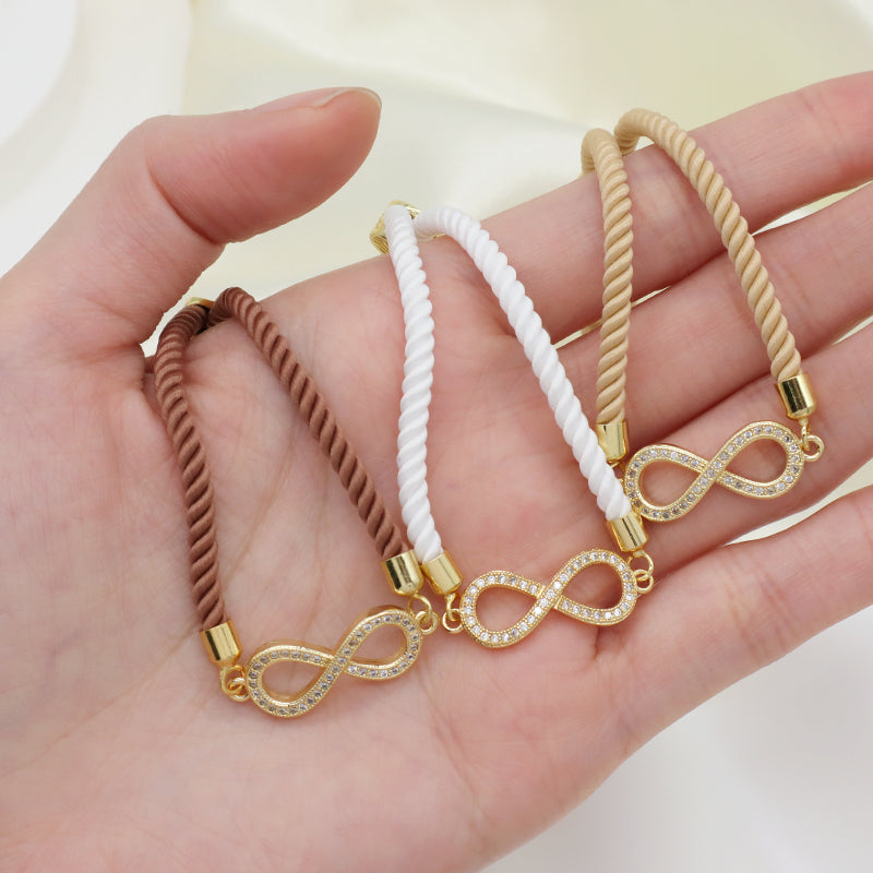 Hot Selling OEM Factory Wholesale Custom Jewelry Handmade Ajustable Rope CZ Gold Plated Infinite Charm Bracelet For Women Gift