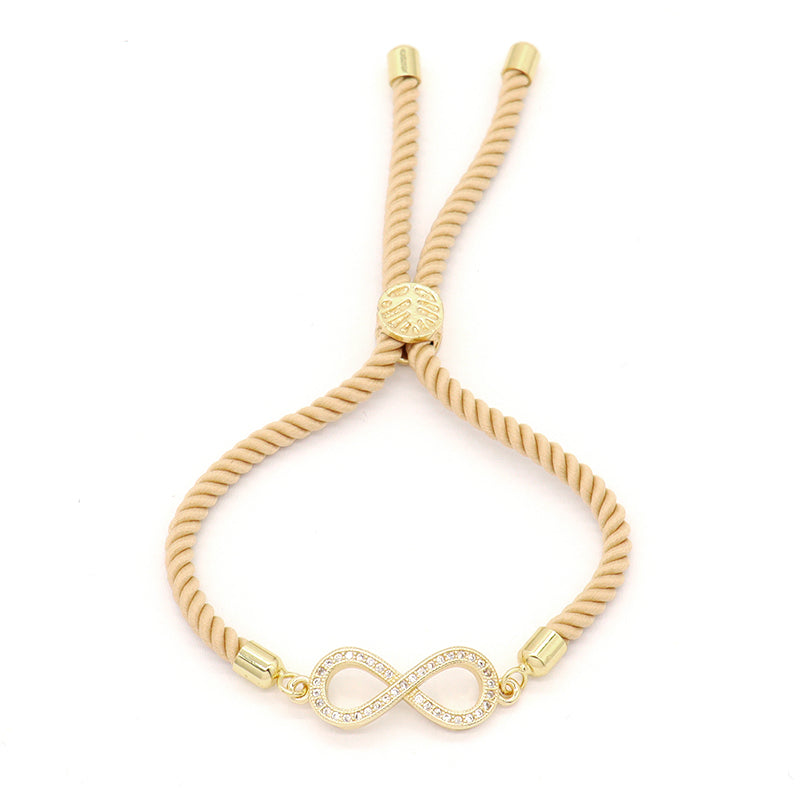 Hot Selling OEM Factory Wholesale Custom Jewelry Handmade Ajustable Rope CZ Gold Plated Infinite Charm Bracelet For Women Gift