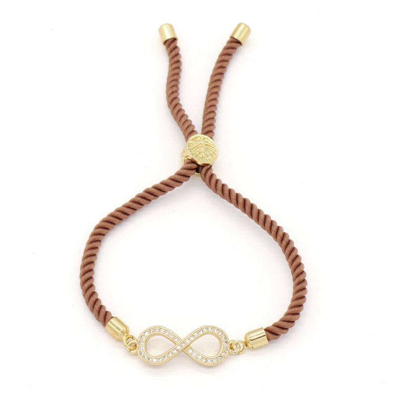 Hot Selling OEM Factory Wholesale Custom Jewelry Handmade Ajustable Rope CZ Gold Plated Infinite Charm Bracelet For Women Gift