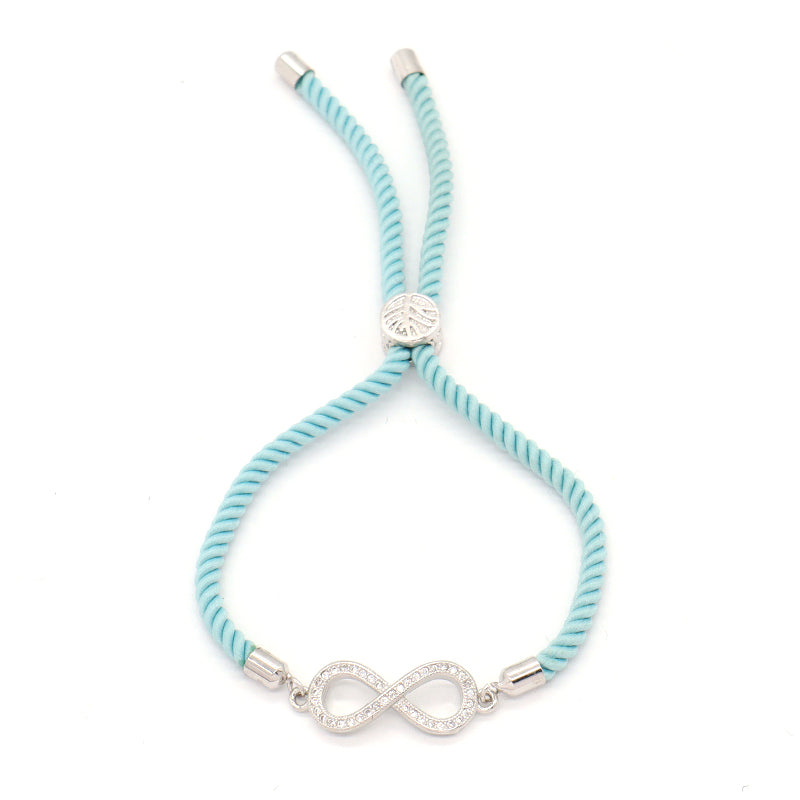 Women Gift Jewelry OEM China Factory Handmade Wholesale Customized CZ Rhodium Plated Ajustable Rope Infinite Charm Bracelet