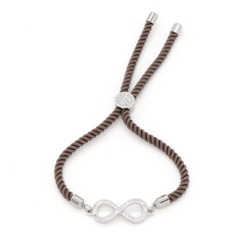 Women Gift Jewelry OEM China Factory Handmade Wholesale Customized CZ Rhodium Plated Ajustable Rope Infinite Charm Bracelet
