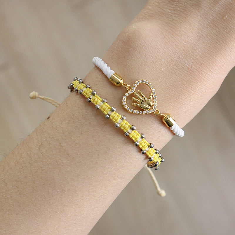 New Arrival Handmade Women Gift OEM Factory Wholesale Custom Jewelry Ajustable Rope CZ Gold Plated Heart Hand Charm Bracelet