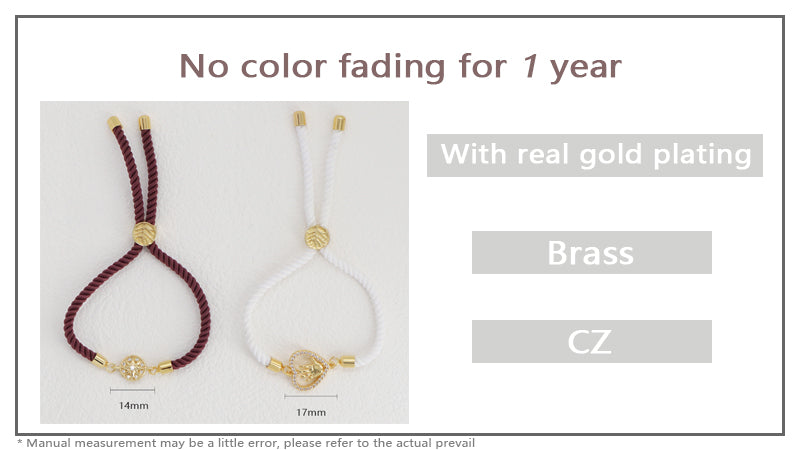 New Arrival Handmade Women Gift OEM Factory Wholesale Custom Jewelry Ajustable Rope CZ Gold Plated Heart Hand Charm Bracelet