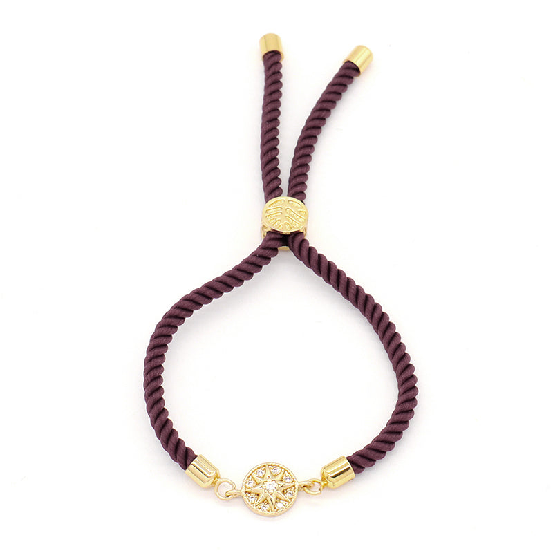 New Arrival Handmade Women Gift OEM Factory Wholesale Custom Jewelry Ajustable Rope CZ Gold Plated Heart Hand Charm Bracelet