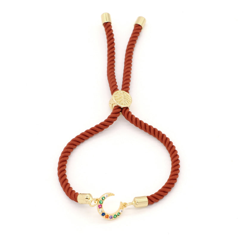 OEM Hot Selling Wholesale Custom Moon Charm Jewelry Handmade Ajustable Rope CZ Gold Plated Crescent Moon Bracelet For Women Gift