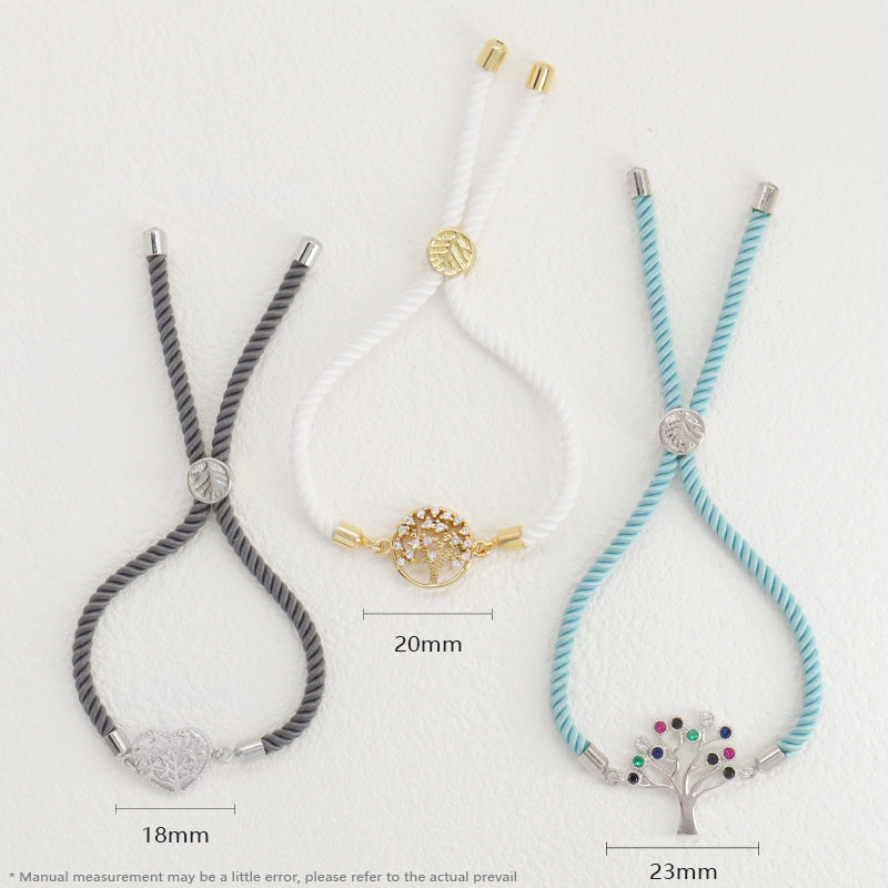 Wholesale New Arrival Handmade OEM Factory Custom Jewelry Ajustable Rope CZ Gold Plated Heart Tree Charm Bracelet For Women Gift