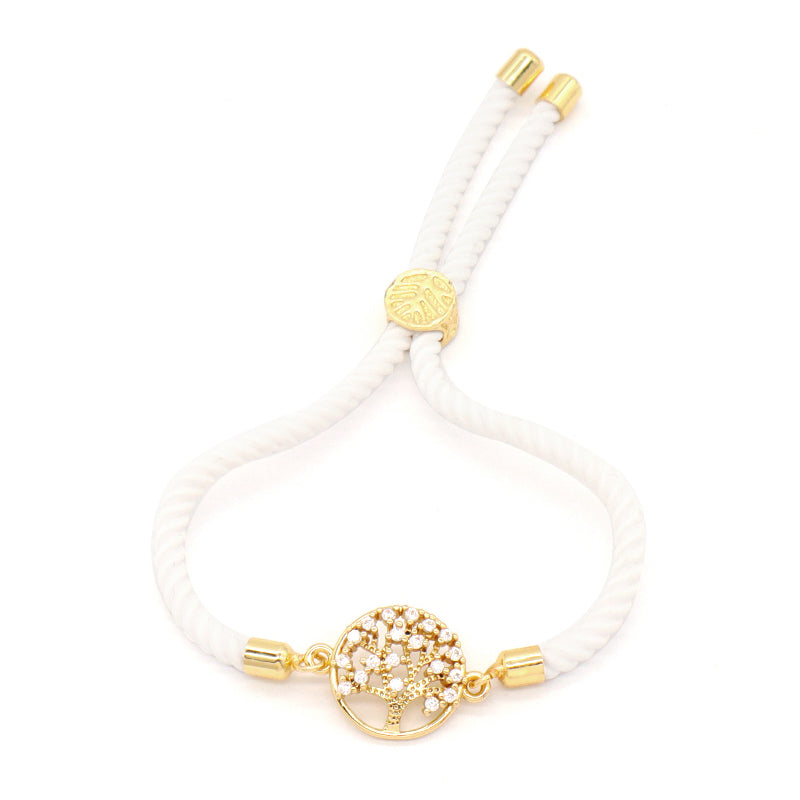 Wholesale New Arrival Handmade OEM Factory Custom Jewelry Ajustable Rope CZ Gold Plated Heart Tree Charm Bracelet For Women Gift