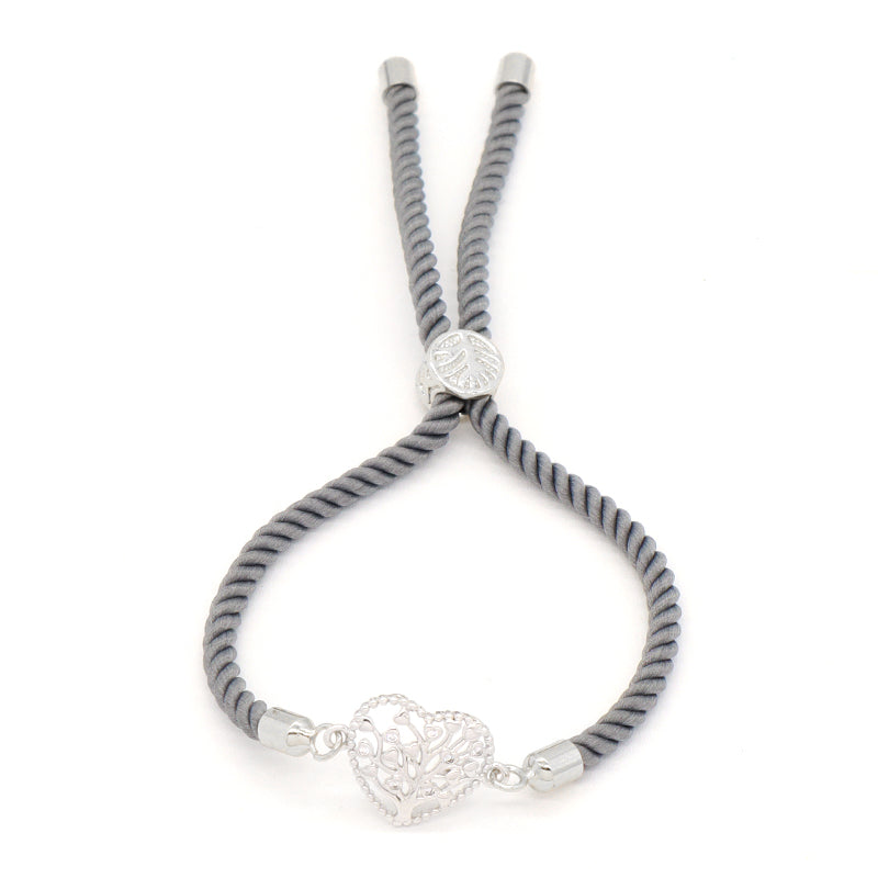 Wholesale New Arrival Handmade OEM Factory Custom Jewelry Ajustable Rope CZ Gold Plated Heart Tree Charm Bracelet For Women Gift