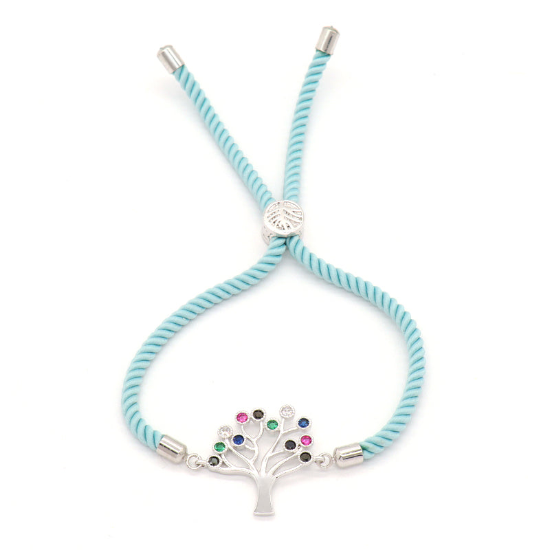 Wholesale New Arrival Handmade OEM Factory Custom Jewelry Ajustable Rope CZ Gold Plated Heart Tree Charm Bracelet For Women Gift