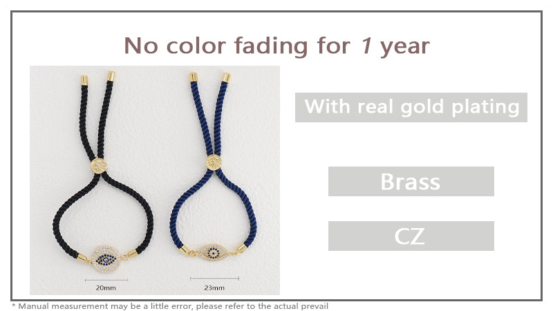 Wholesale Custom Women Gift OEM Handmade CZ Blue Devil Eyes Charm Jewelry Gold Plated Ajustable Rope Turkish Evil Eyes Bracelet