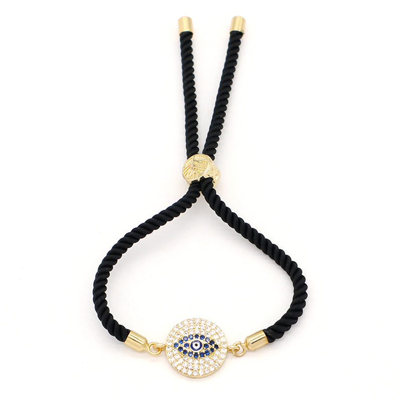 Wholesale Custom Women Gift OEM Handmade CZ Blue Devil Eyes Charm Jewelry Gold Plated Ajustable Rope Turkish Evil Eyes Bracelet