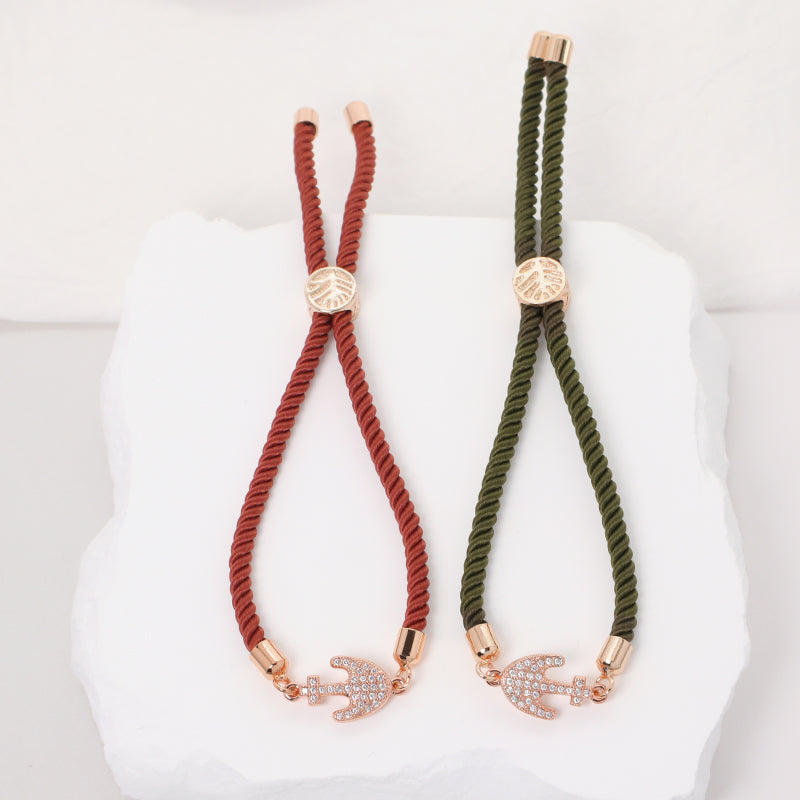 Fashion Wholesale Custom Factory Women Gift OEM Anchor Charm Jewelry Handmade Ajustable Rope Gold Plated CZ Anchor Bracelet