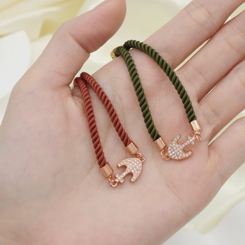 Fashion Wholesale Custom Factory Women Gift OEM Anchor Charm Jewelry Handmade Ajustable Rope Gold Plated CZ Anchor Bracelet