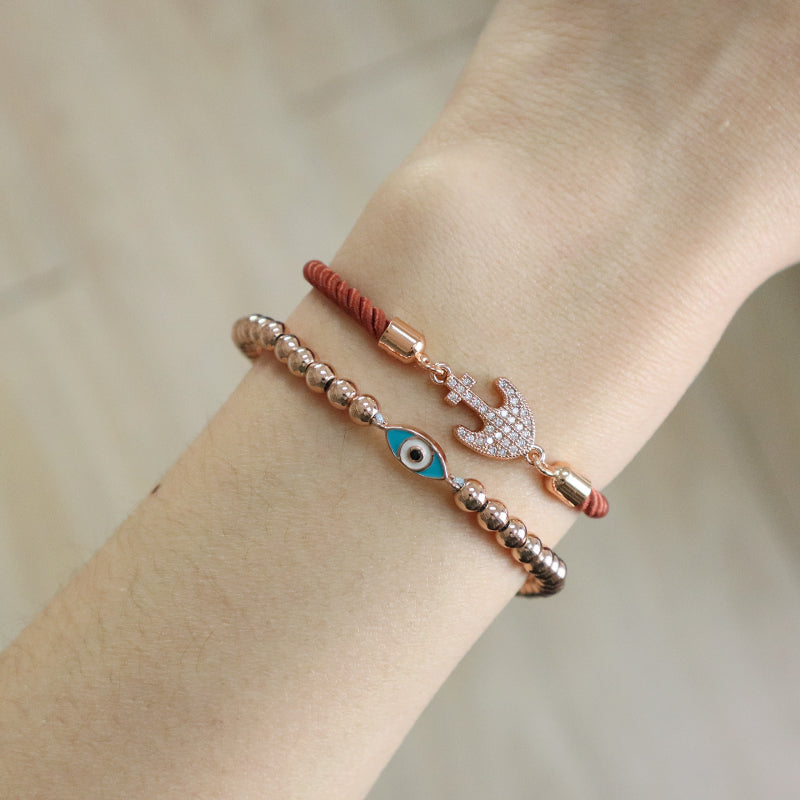 Fashion Wholesale Custom Factory Women Gift OEM Anchor Charm Jewelry Handmade Ajustable Rope Gold Plated CZ Anchor Bracelet