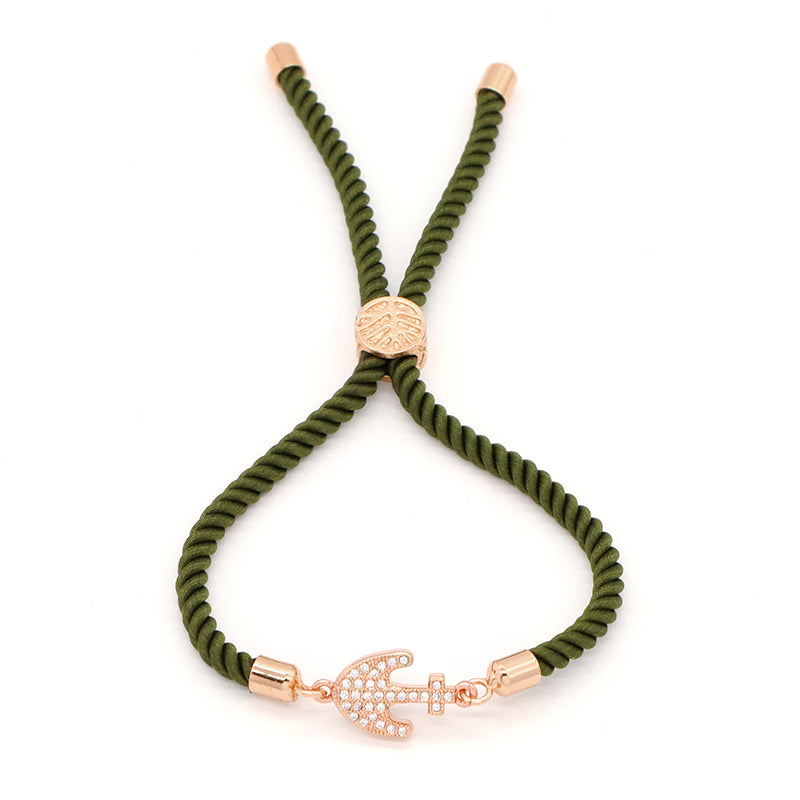 Fashion Wholesale Custom Factory Women Gift OEM Anchor Charm Jewelry Handmade Ajustable Rope Gold Plated CZ Anchor Bracelet