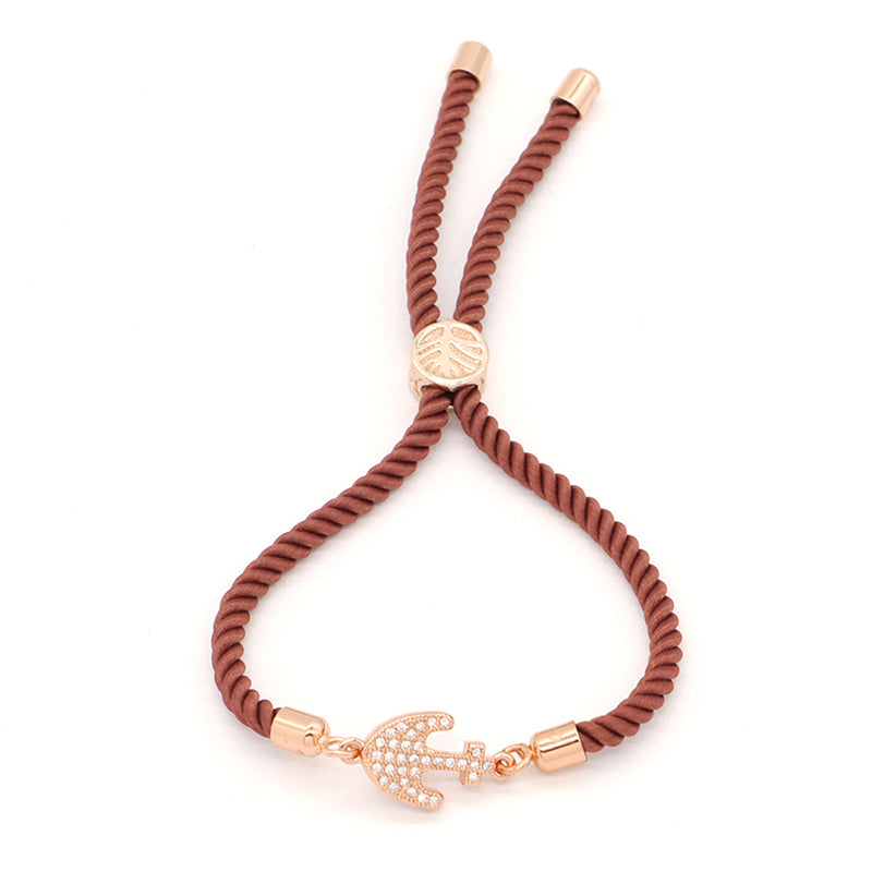 Fashion Wholesale Custom Factory Women Gift OEM Anchor Charm Jewelry Handmade Ajustable Rope Gold Plated CZ Anchor Bracelet