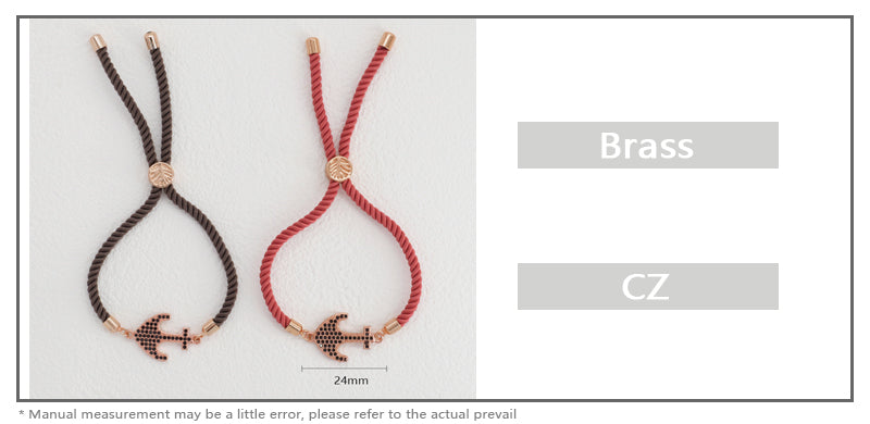 Wholesale Trendy Women Custom Factory Gift OEM Anchor Jewelry Handmade Ajustable Rope Rose Gold Plated CZ Anchor Charm Bracelet