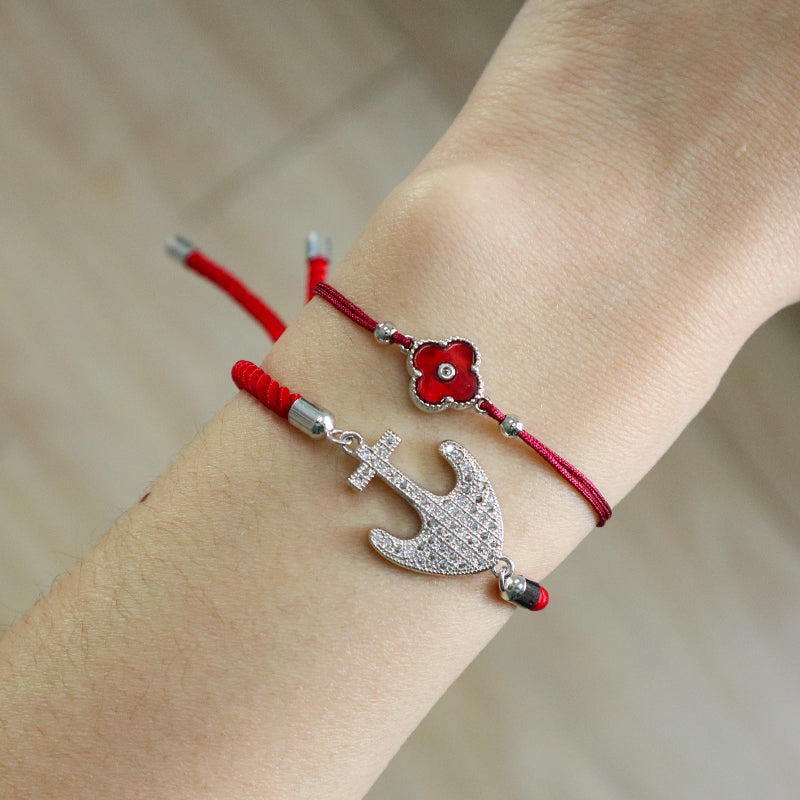 Anchor Charm Women Gift Jewelry Wholesale Customized Factory OEM Handmade Friendship Ajustable Rope Rhodium CZ Anchor Bracelet