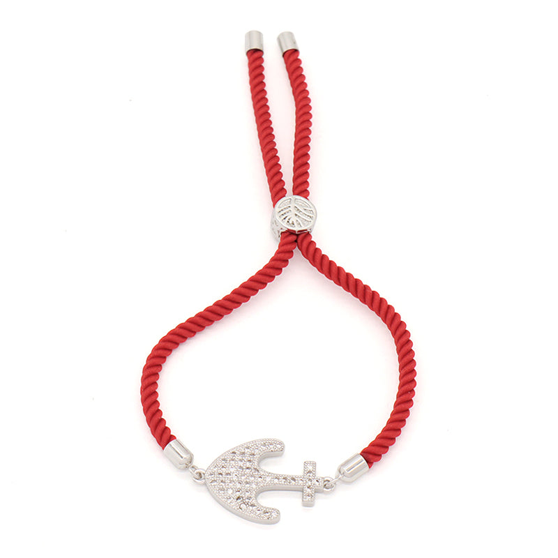 Anchor Charm Women Gift Jewelry Wholesale Customized Factory OEM Handmade Friendship Ajustable Rope Rhodium CZ Anchor Bracelet