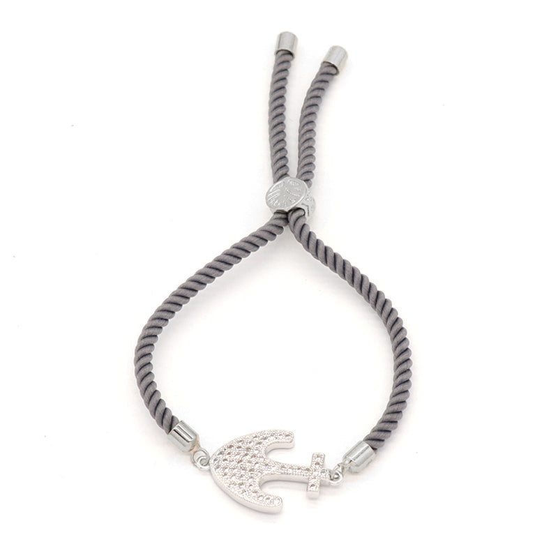 Anchor Charm Women Gift Jewelry Wholesale Customized Factory OEM Handmade Friendship Ajustable Rope Rhodium CZ Anchor Bracelet