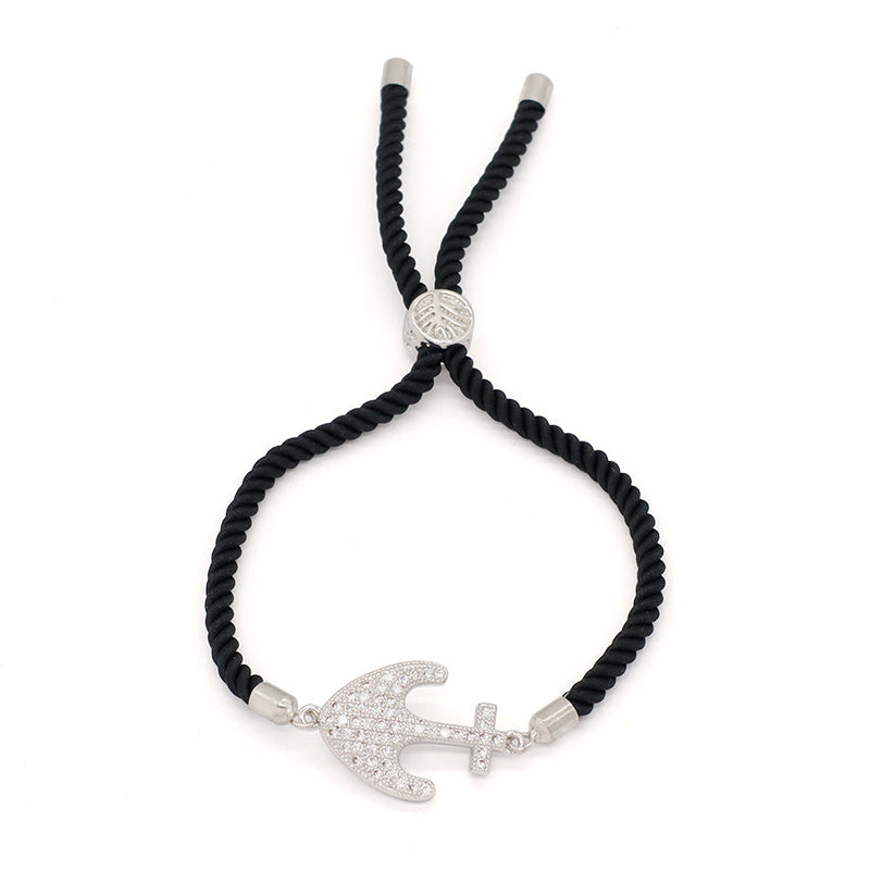 Anchor Charm Women Gift Jewelry Wholesale Customized Factory OEM Handmade Friendship Ajustable Rope Rhodium CZ Anchor Bracelet