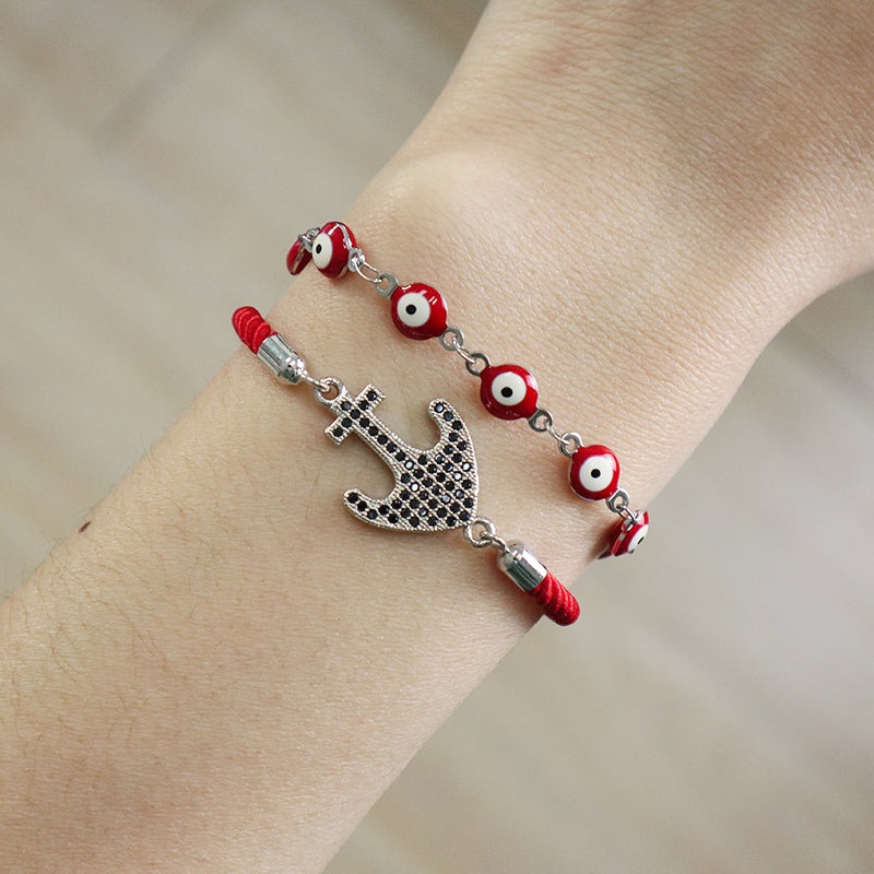 Handmade Friendship Wholesale Custom Factory OEM Fashion Jewelry Ajustable Rope Rhodium CZ Anchor Charm Bracelet For Women Gift