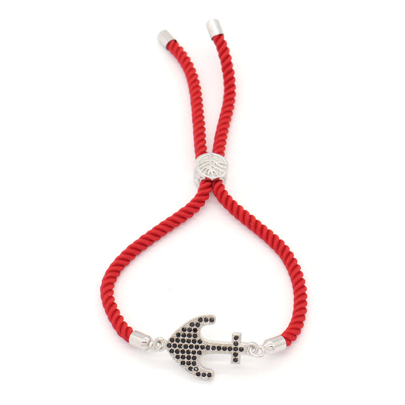 Handmade Friendship Wholesale Custom Factory OEM Fashion Jewelry Ajustable Rope Rhodium CZ Anchor Charm Bracelet For Women Gift