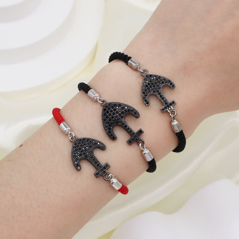 Temperament Friendship Wholesale Handmade Customized OEM CZ Ajustable Rope Rhodium Anchor Charm Bracelet For Women Gift Jewelry