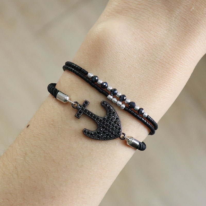Temperament Friendship Wholesale Handmade Customized OEM CZ Ajustable Rope Rhodium Anchor Charm Bracelet For Women Gift Jewelry