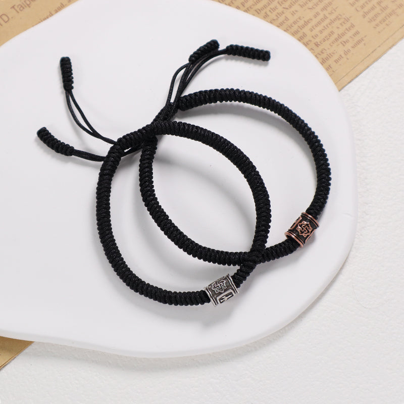 Custom Handmade Friendship Wholesale OEM Jewelry Antique copper Plane Charm Ajustable Black Rope Woven Bracelet For Women Men