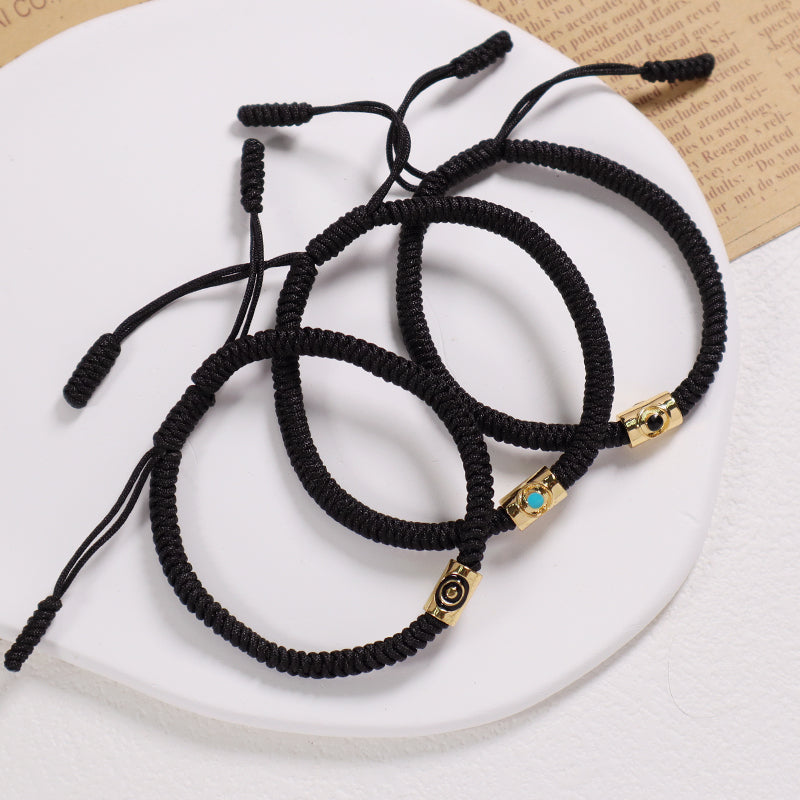 Wholesale Custom Handmade Friendship OEM Women Men Jewelry Ajustable Rope Gold Plated Enamel Connector Charm Woven Bracelet