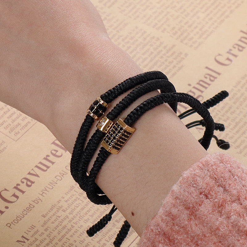 Ajustable Rope Woven Braided Jewelry OEM Customized Wholesale Women Men Gold Plated Connector Moon Charm Handmade Macrame Bracelet