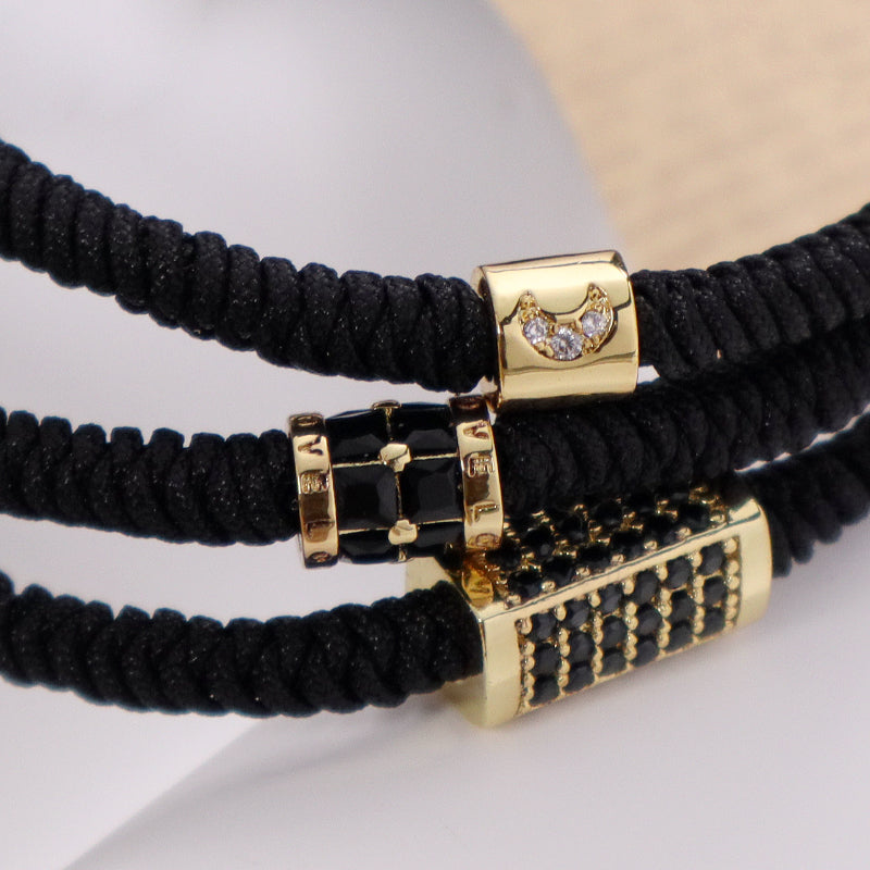 Ajustable Rope Woven Braided Jewelry OEM Customized Wholesale Women Men Gold Plated Connector Moon Charm Handmade Macrame Bracelet