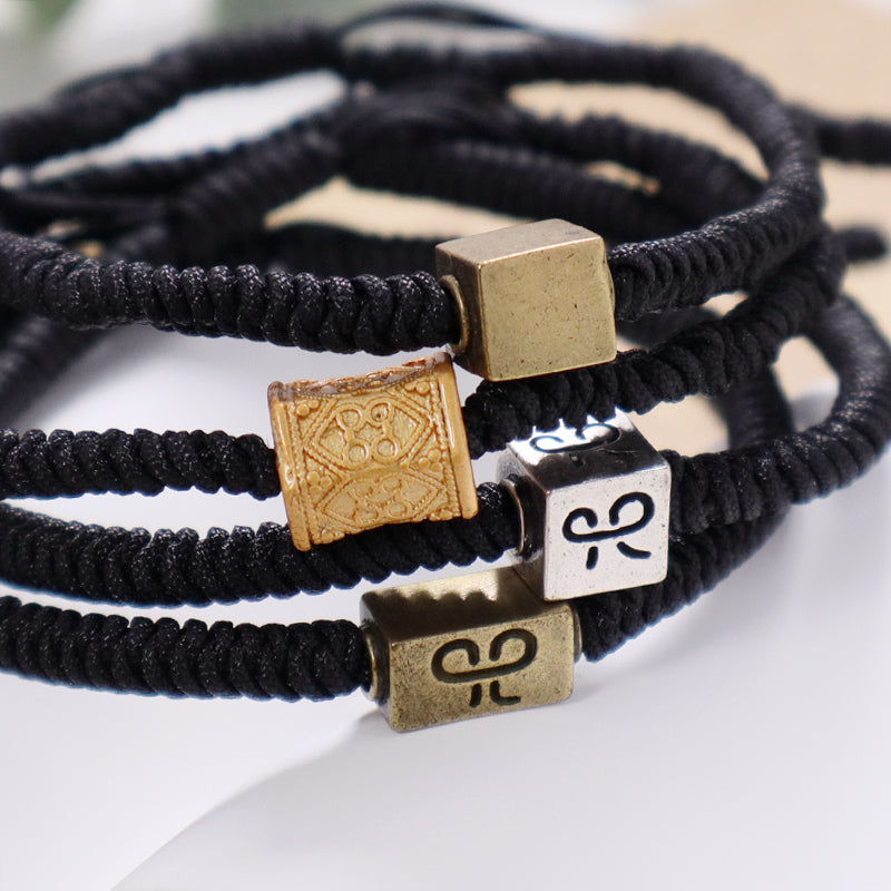 Wholesale Women Men OEM Custom Friendship Jewelry Antique Copper Connector Charm Ajustable Rope Handmade Woven Macrame Bracelet