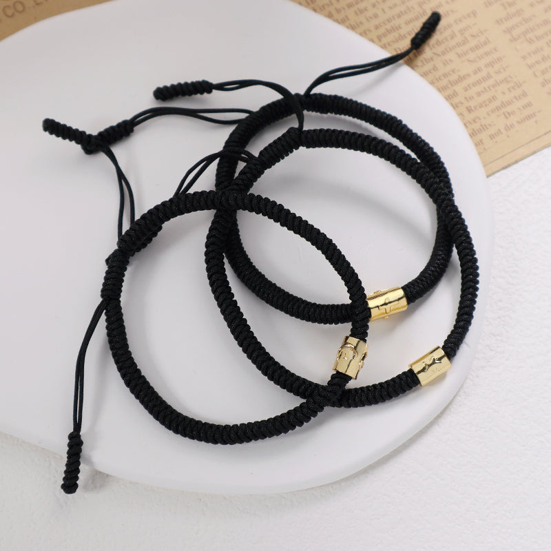 OEM Custom Wholesale Women Men Jewelry Ajustable Rope Woven Braided Handmade Macrame Gold Plated Cross Moon Star Charm Bracelet
