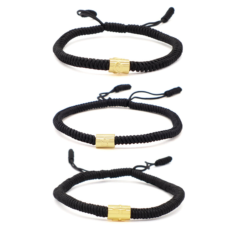 OEM Custom Wholesale Women Men Jewelry Ajustable Rope Woven Braided Handmade Macrame Gold Plated Cross Moon Star Charm Bracelet